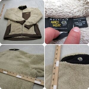 Mountain‎ Hardwear Jacket Womens Large Cream Brown Fuzzy Sherpa Fleece Full Zip